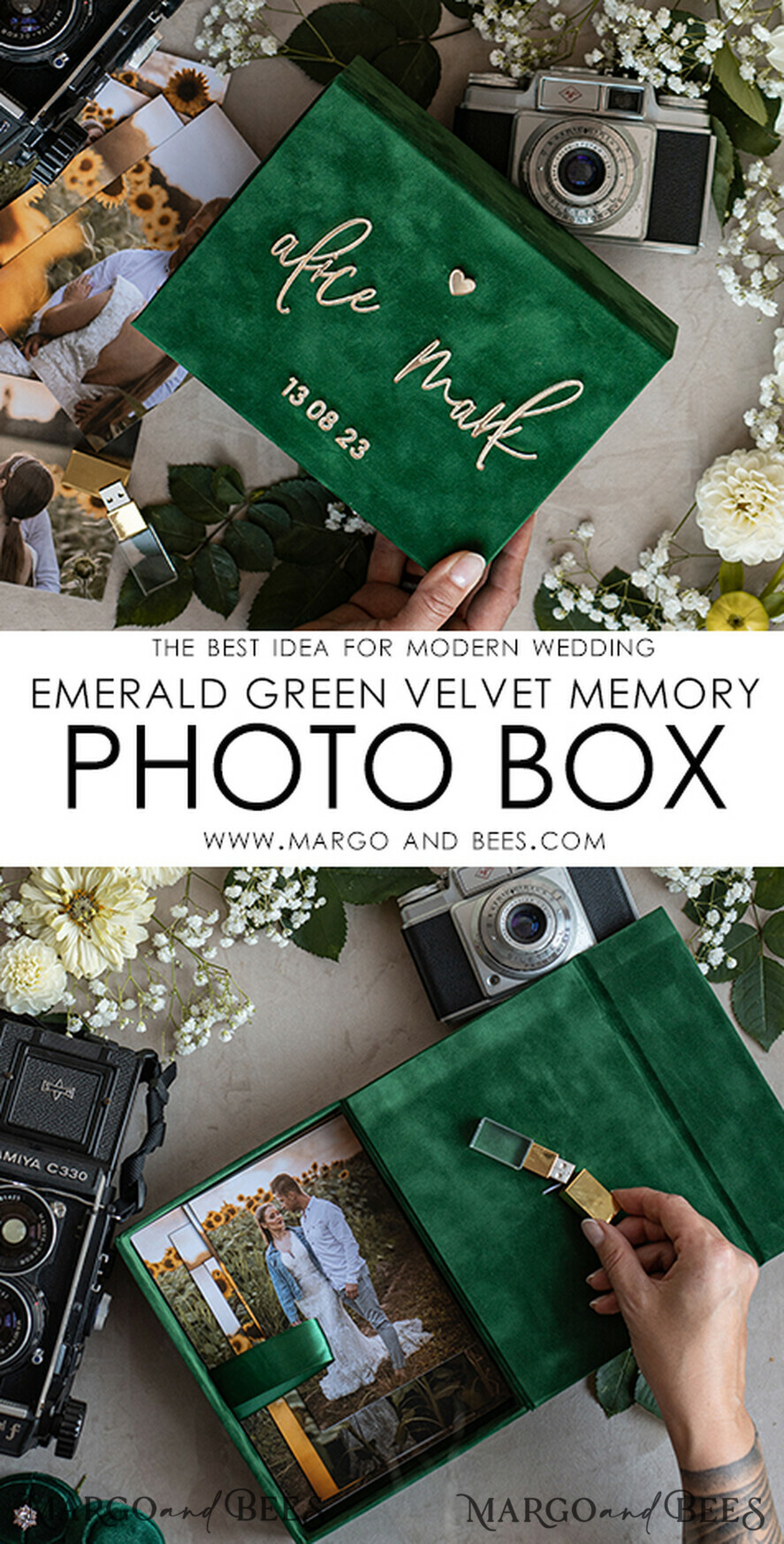 PHOTO ALBUM/ PHOTO BOX  Velvet Photo Box Photographer Box  Emerald Green Velvet Photo Box Photographer Wedding Memory Box, Greenery Custom Keepsake Box, Garden Photographer Gifts for Clients, Wedding Pictures packaging, Custom photography box