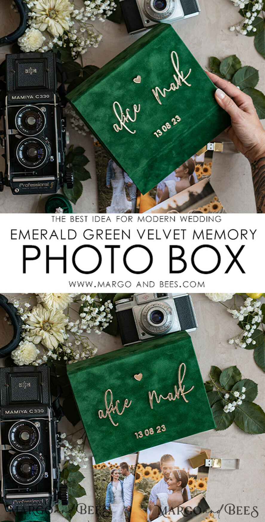 PHOTO ALBUM/ PHOTO BOX  Velvet Photo Box Photographer Box  Emerald Green Velvet Photo Box Photographer Wedding Memory Box, Greenery Custom Keepsake Box, Garden Photographer Gifts for Clients, Wedding Pictures packaging, Custom photography box