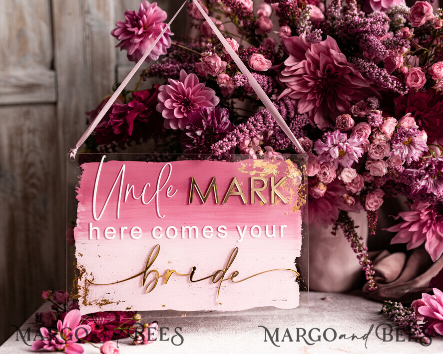 FLOWER GIRL / Page Boy SIGNS acrylic flower girl / page boy signs Personalised acrylic wedding sign, mauve transparent acrylic Page boy sign, dusty rose transparent acrylic flower girl sign, plum page boy wedding day sign, boho glam plum transparent acrylic wedding decor for flower girl, daddy its time to give mummy our last name, arch clear transparent acrylic here comes the bride
