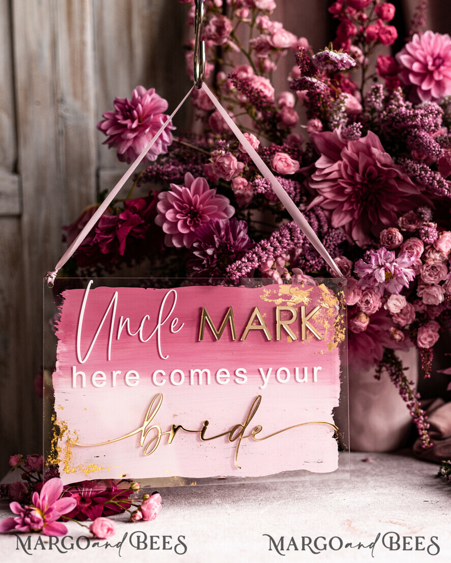 FLOWER GIRL / Page Boy SIGNS acrylic flower girl / page boy signs Personalised acrylic wedding sign, mauve transparent acrylic Page boy sign, dusty rose transparent acrylic flower girl sign, plum page boy wedding day sign, boho glam plum transparent acrylic wedding decor for flower girl, daddy its time to give mummy our last name, arch clear transparent acrylic here comes the bride