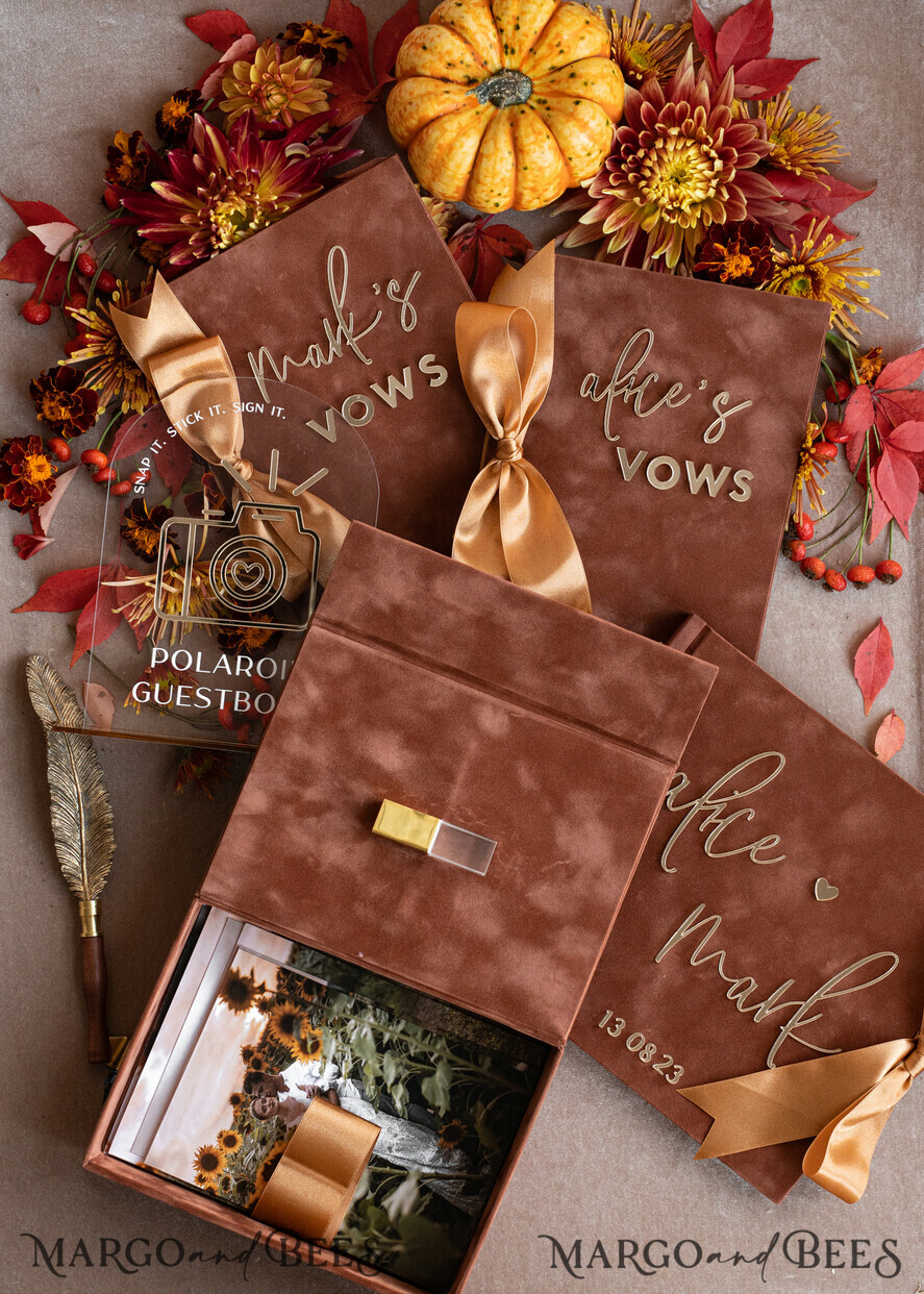 PHOTO ALBUM/ PHOTO BOX  Memory Bundle PhotoBox Gustbooks Vows terracotta Velvet Bundle Wedding Keepsake Set- Guestbook & sign, His Hers Wedding Vows, Photobox for pictures