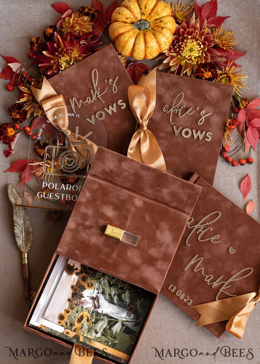 PHOTO ALBUM/ PHOTO BOX  Memory Bundle PhotoBox Gustbooks Vows terracotta Velvet Bundle Wedding Keepsake Set- Guestbook & sign, His Hers Wedding Vows, Photobox for pictures