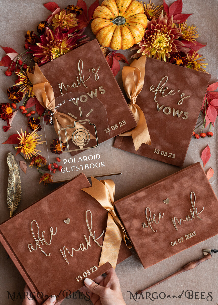 PHOTO ALBUM/ PHOTO BOX  Memory Bundle PhotoBox Gustbooks Vows terracotta Velvet Bundle Wedding Keepsake Set- Guestbook & sign, His Hers Wedding Vows, Photobox for pictures