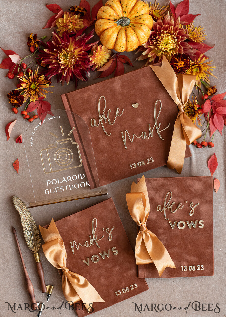 PHOTO ALBUM/ PHOTO BOX  Memory Bundle PhotoBox Gustbooks Vows terracotta Velvet Bundle Wedding Keepsake Set- Guestbook & sign, His Hers Wedding Vows, Photobox for pictures