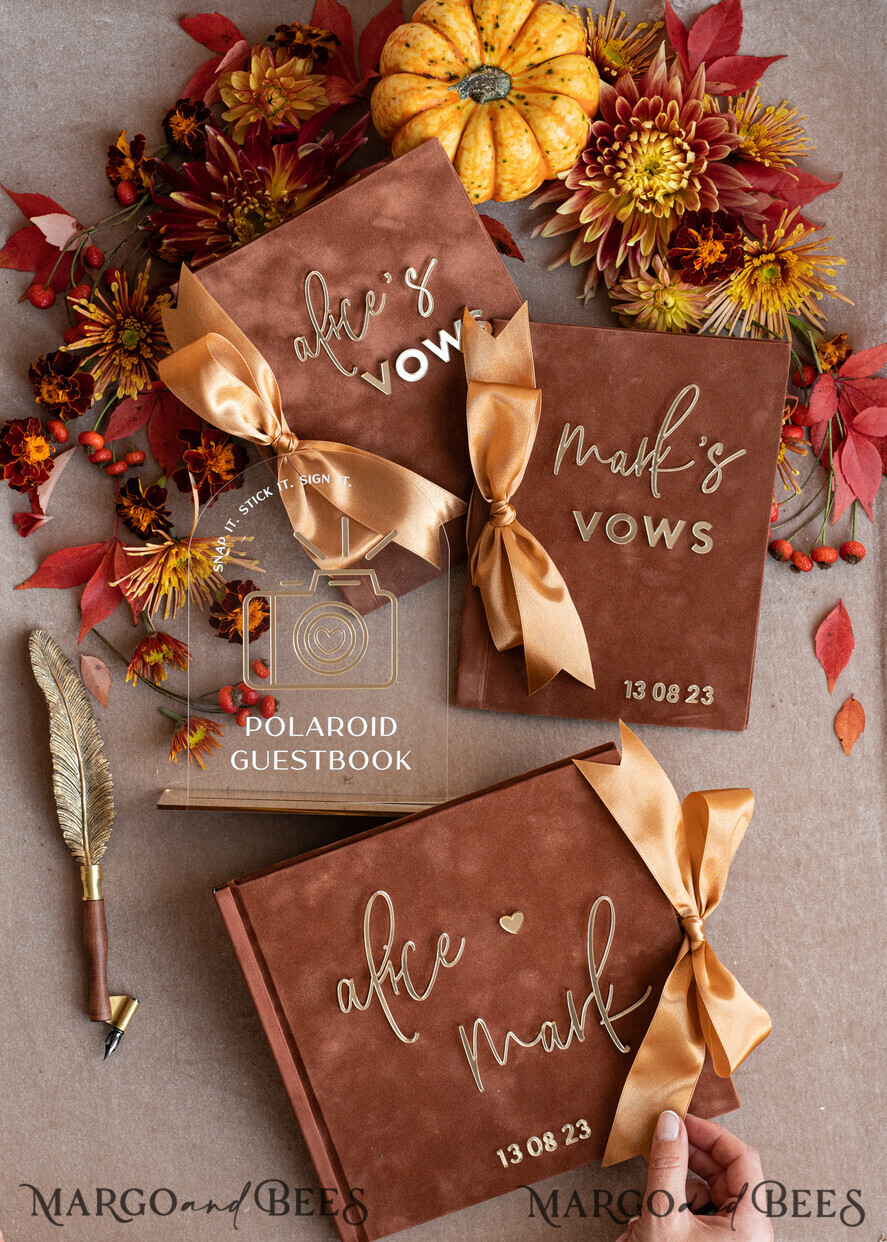 PHOTO ALBUM/ PHOTO BOX  Memory Bundle PhotoBox Gustbooks Vows terracotta Velvet Bundle Wedding Keepsake Set- Guestbook & sign, His Hers Wedding Vows, Photobox for pictures