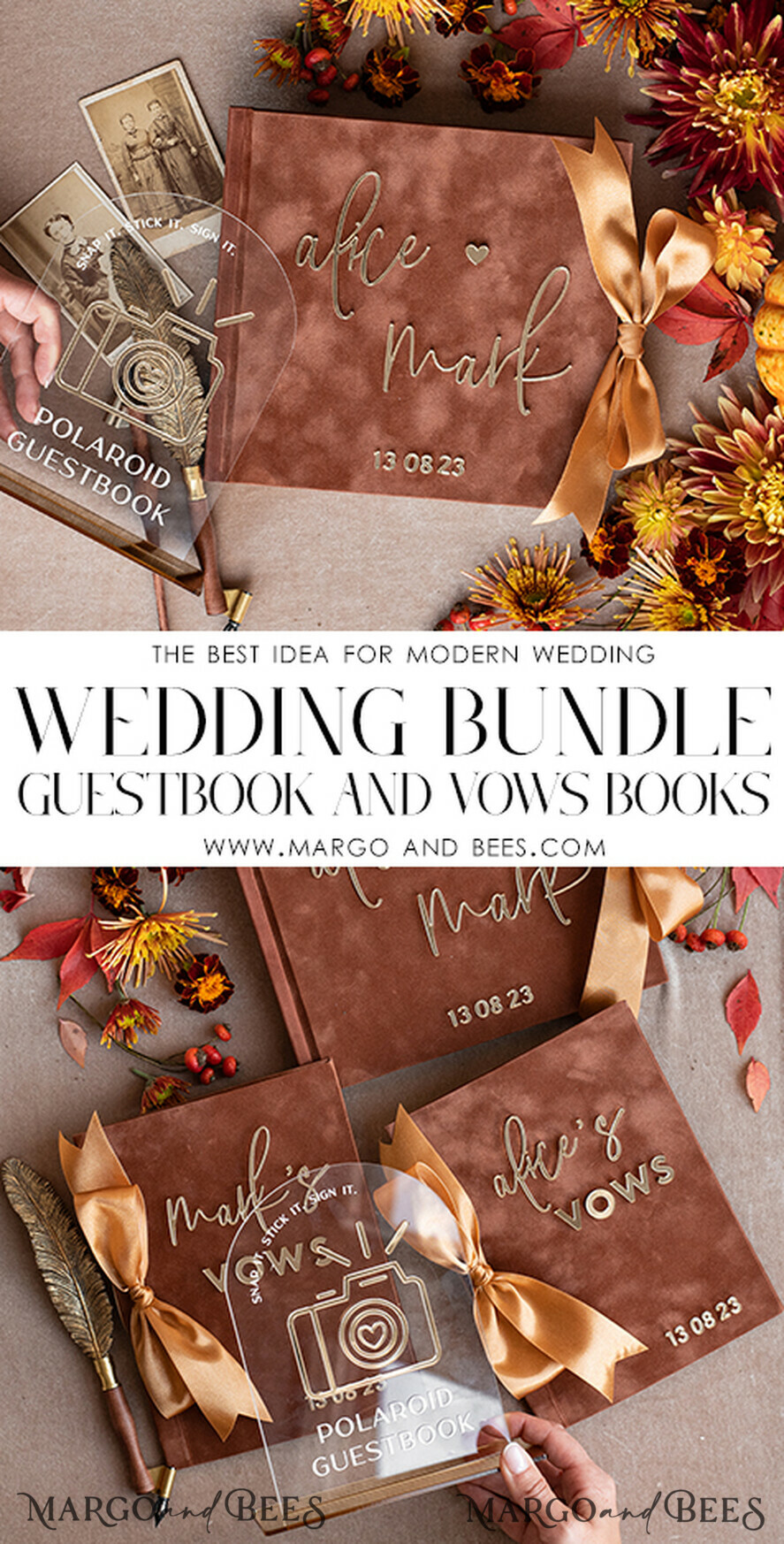 PHOTO ALBUM/ PHOTO BOX  Memory Bundle PhotoBox Gustbooks Vows terracotta Velvet Bundle Wedding Keepsake Set- Guestbook & sign, His Hers Wedding Vows, Photobox for pictures