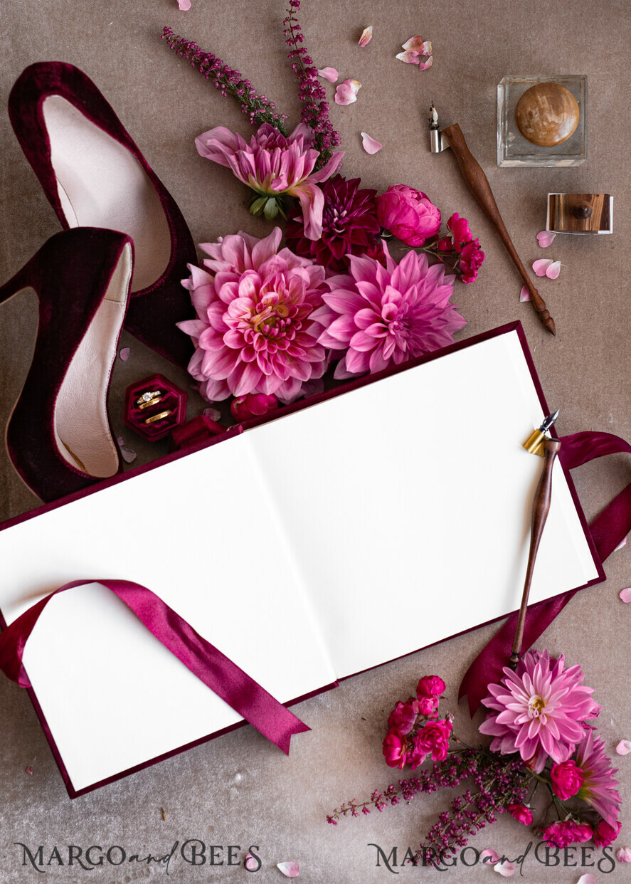 PHOTO ALBUM/ PHOTO BOX  Memory Bundle PhotoBox Gustbooks Vows Maroon Velvet Bundle Wedding Keepsake Set- Burgundy Velvet Guestbook & sign, Fall Masrala Golden Photobox for pictures