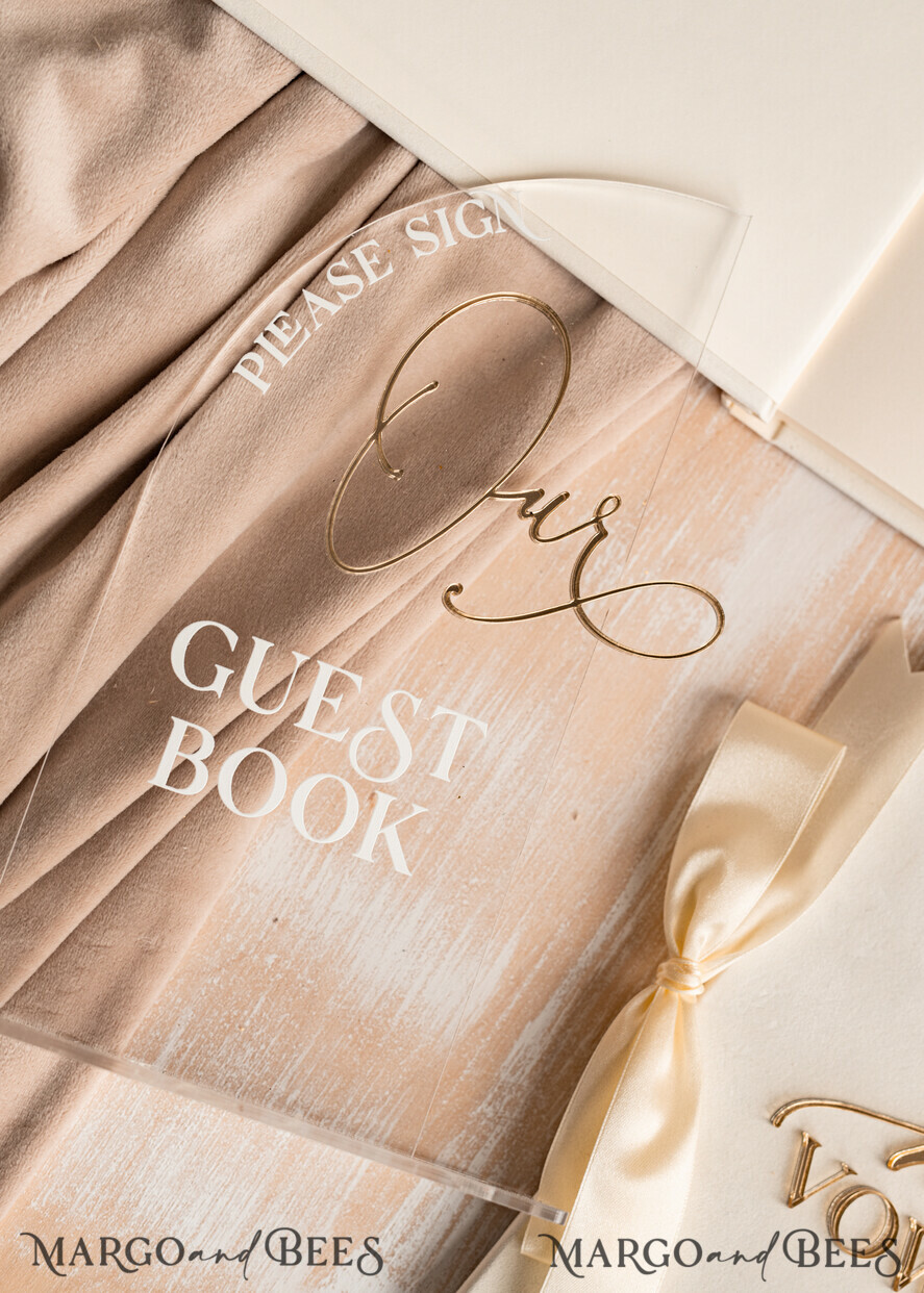 HOCHZEITS-GÄSTEBÜCHER Bundle Gustbooks & Vows Set Elfenbein Golden Bundle Personalisierte Hochzeitsgästebuch & Maßgeschneiderte Hochzeitsgelübde Set von zwei - Bundle Gästebuch und Gelübde Bücher