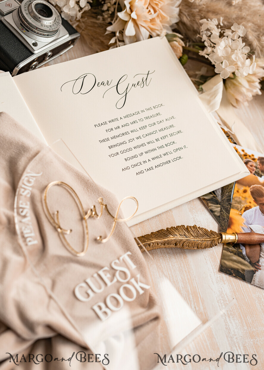 HOCHZEITS-GÄSTEBÜCHER Bundle Gustbooks & Vows Set Elfenbein Golden Bundle Personalisierte Hochzeitsgästebuch & Maßgeschneiderte Hochzeitsgelübde Set von zwei - Bundle Gästebuch und Gelübde Bücher