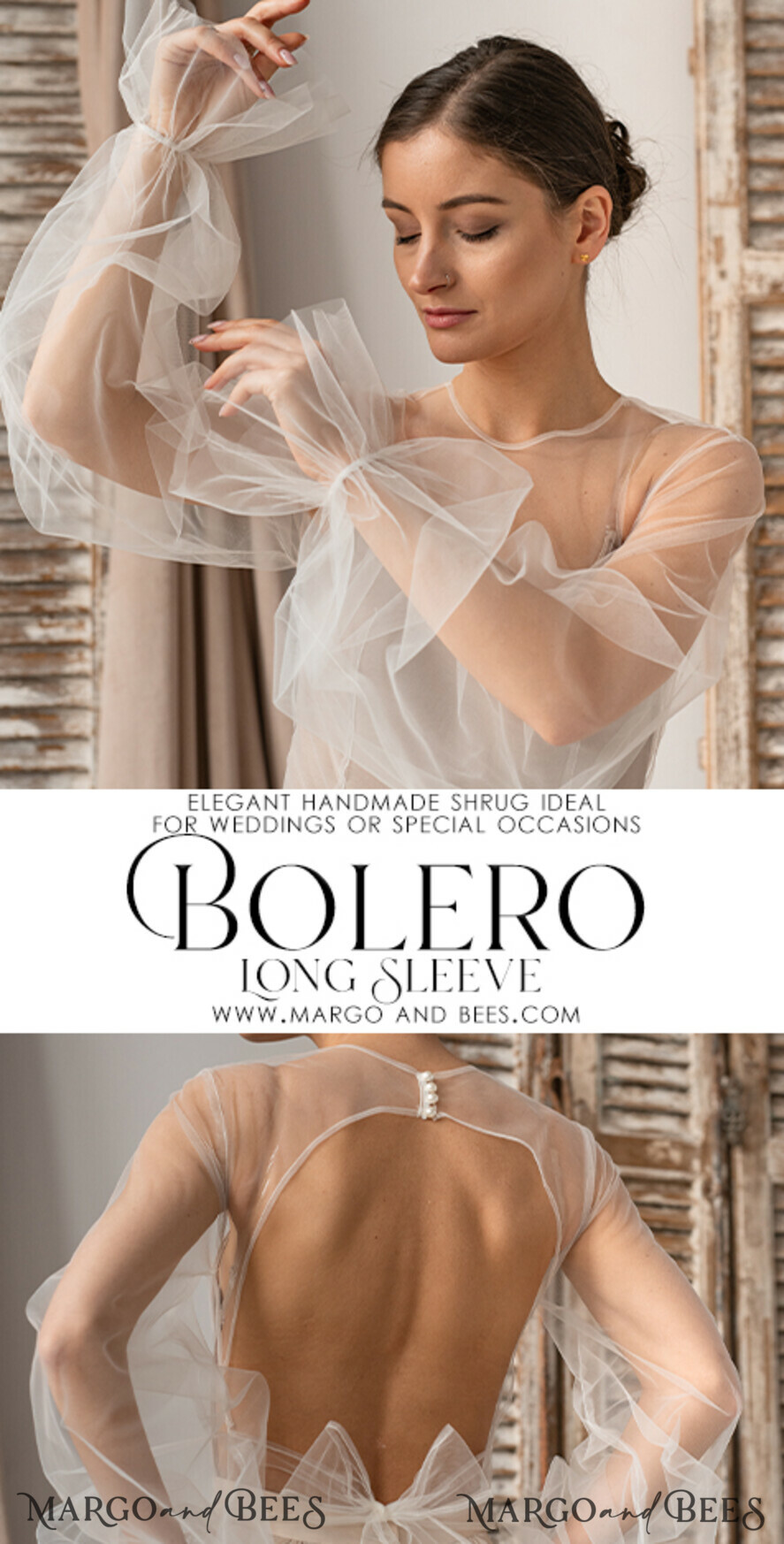 BRIDE bolero, robes, garter LACE WEDDING BOLERO Ivory tulle Wedding bolero puff sleeve, Shrug Women Wedding, Bridal Backless Coverup, Ivory Blouse for Bride, Bridal Tulle Blouse, dress capalet