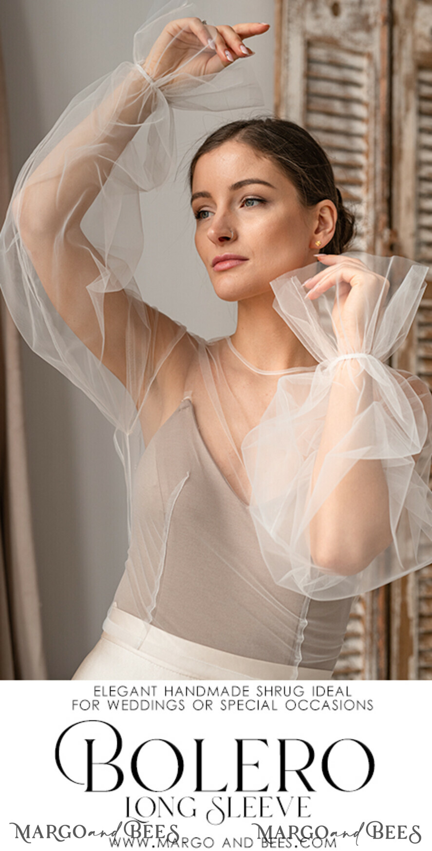 BRIDE bolero, robes, garter LACE WEDDING BOLERO Ivory tulle Wedding bolero puff sleeve, Shrug Women Wedding, Bridal Backless Coverup, Ivory Blouse for Bride, Bridal Tulle Blouse, dress capalet