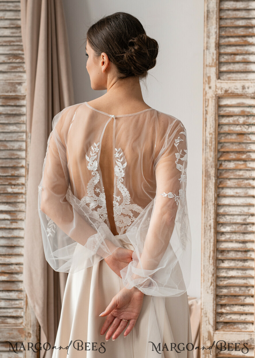 Ivory Lace Wedding bolero puff sleeve Shrug Women Wedding Bridal