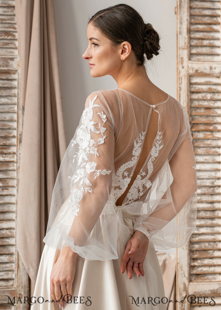 Ivory Lace Wedding bolero puff sleeve Shrug Women Wedding Bridal
