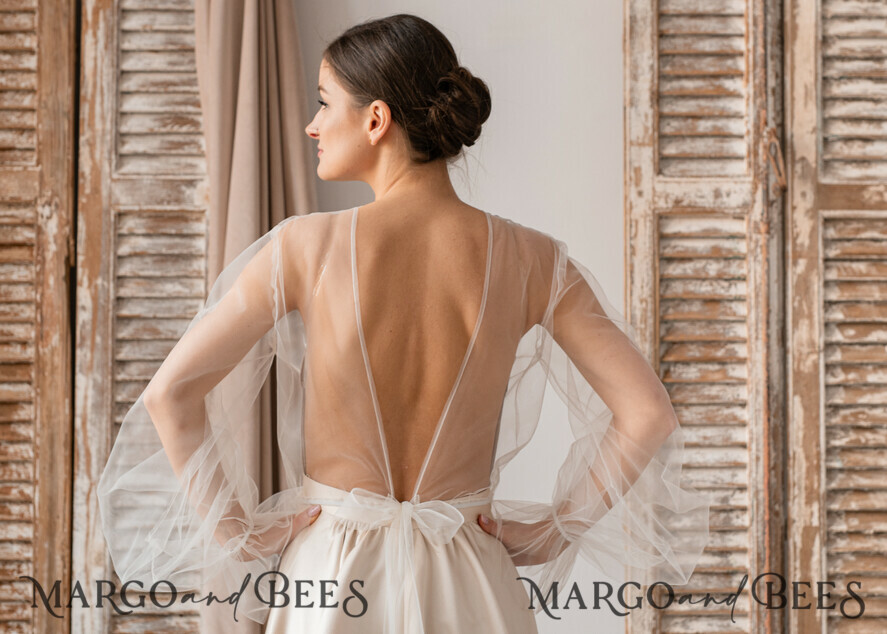 BRIDE bolero, robes, garter LACE WEDDING BOLERO Ivory Lace Wedding bolero puff sleeve, Shrug Women Wedding, Bridal Backless Coverup, Ivory Blouse for Bride, Bridal Lace Blouse, dress capalet