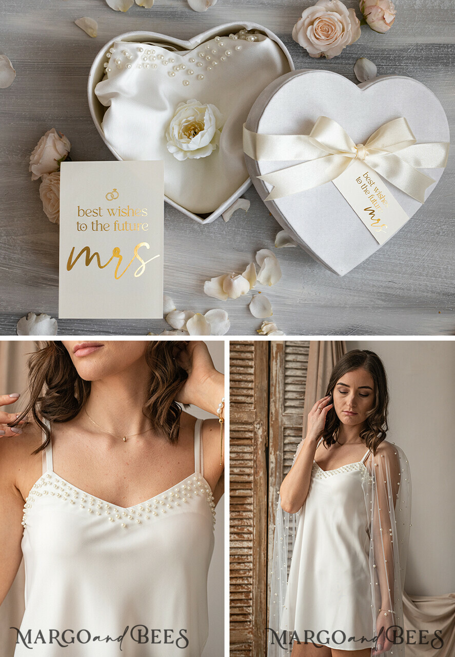 White Ivory nightgown with pearls Silk satin for Bride Bridal Slip Honeymoon lingerie Bridal lingerie Bride nightgown