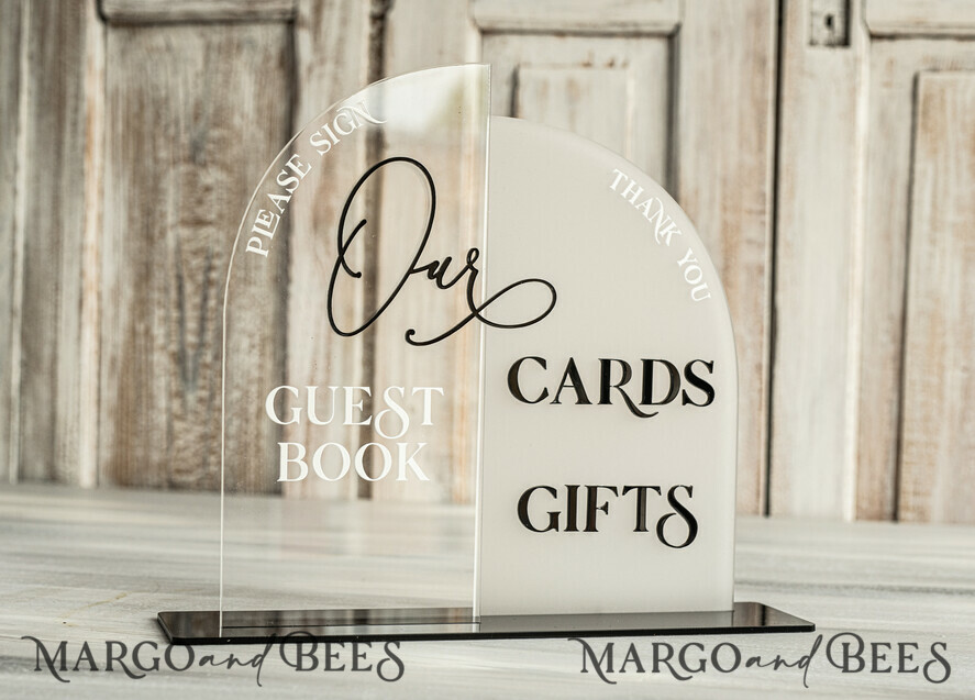 TISCHDEKORATIONSCHILDER   Gästebuch & Karten Geschenke Schilder Acrylkarten und Gästebuch-Signalkombination, klare und matte Acrylschilder, schwarze Plexi-Kartenbox und Schild, unser Gästebuch-Schild, Luxushochzeit, BWs