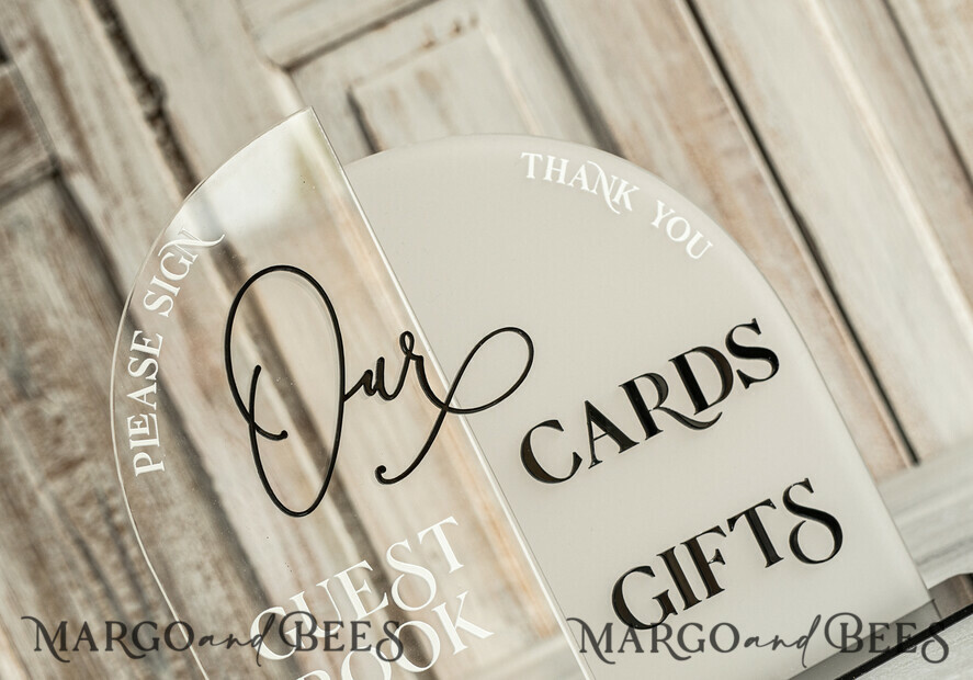TISCHDEKORATIONSCHILDER   Gästebuch & Karten Geschenke Schilder Acrylkarten und Gästebuch-Signalkombination, klare und matte Acrylschilder, schwarze Plexi-Kartenbox und Schild, unser Gästebuch-Schild, Luxushochzeit, BWs