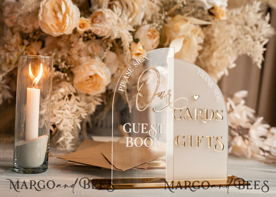 TISCHDEKORATIONSCHILDER   Gästebuch & Karten Geschenke Schilder Goldene Acryl Geschenke & Karten Schilder mit Ständer, Elfenbein Samt und goldenes Gästebuch Schild, Goldene Plexi Geschenke & Karten Schilder, Luxuriöse Hochzeits Gästebuch Dekor Tischmittelstücke