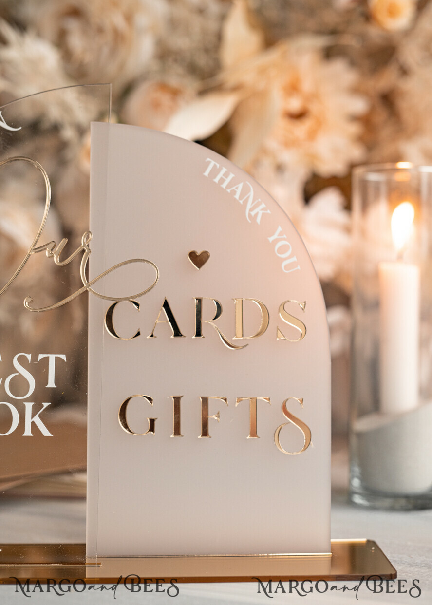 TISCHDEKORATIONSCHILDER   Gästebuch & Karten Geschenke Schilder Goldene Acryl Geschenke & Karten Schilder mit Ständer, Elfenbein Samt und goldenes Gästebuch Schild, Goldene Plexi Geschenke & Karten Schilder, Luxuriöse Hochzeits Gästebuch Dekor Tischmittelstücke