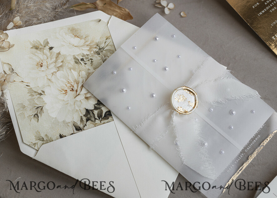 WEDDING INVITATIONS plexi acrylic mirror Ivory Beaded Wrapping Wedding Invitations, Elegant Clear Acrylic Wedding Cards, Plexi Transparent Wedding Invites, Wedding Invitation Suite with Pearls