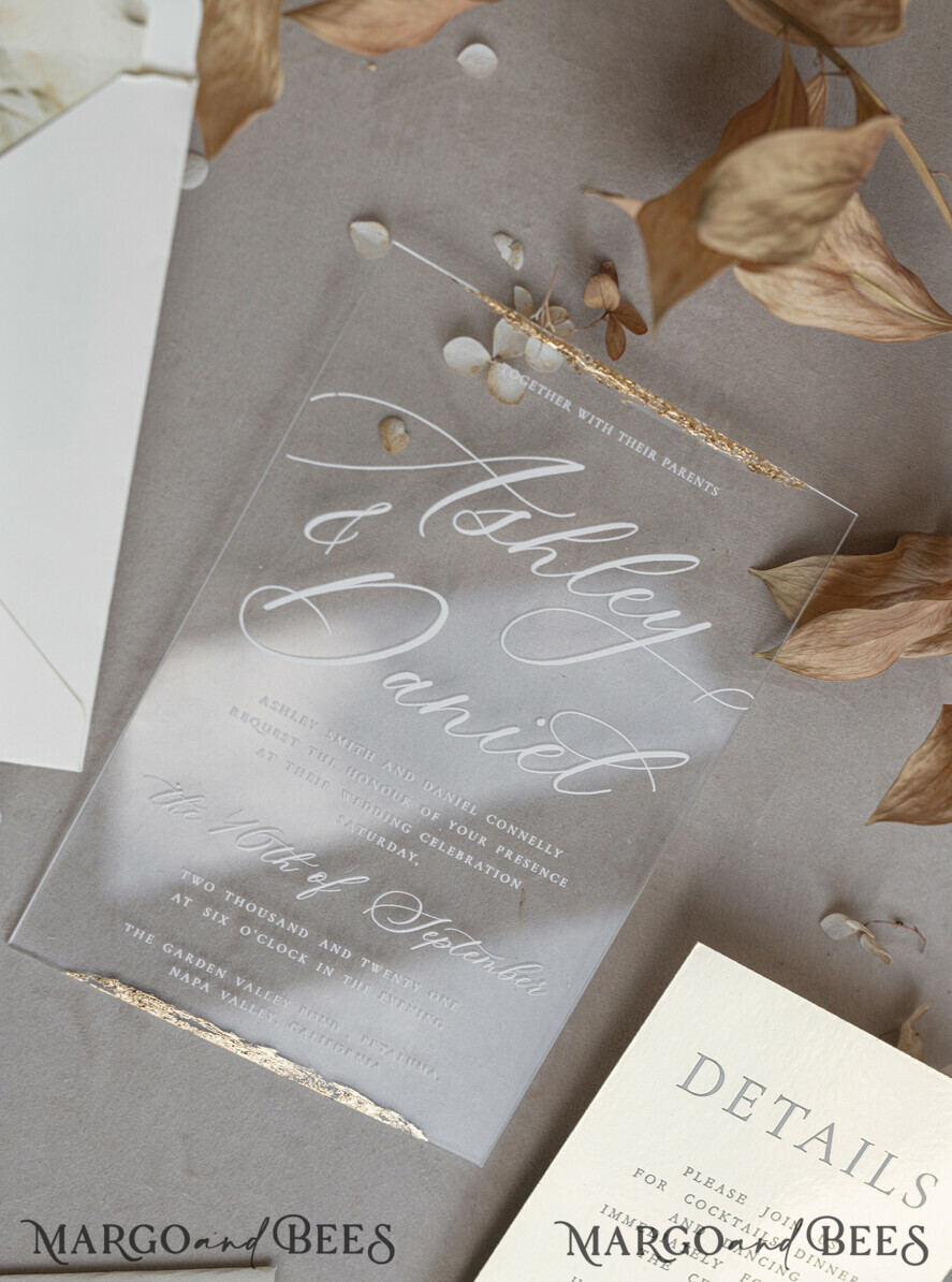 WEDDING INVITATIONS plexi acrylic mirror Ivory Beaded Wrapping Wedding Invitations, Elegant Clear Acrylic Wedding Cards, Plexi Transparent Wedding Invites, Wedding Invitation Suite with Pearls