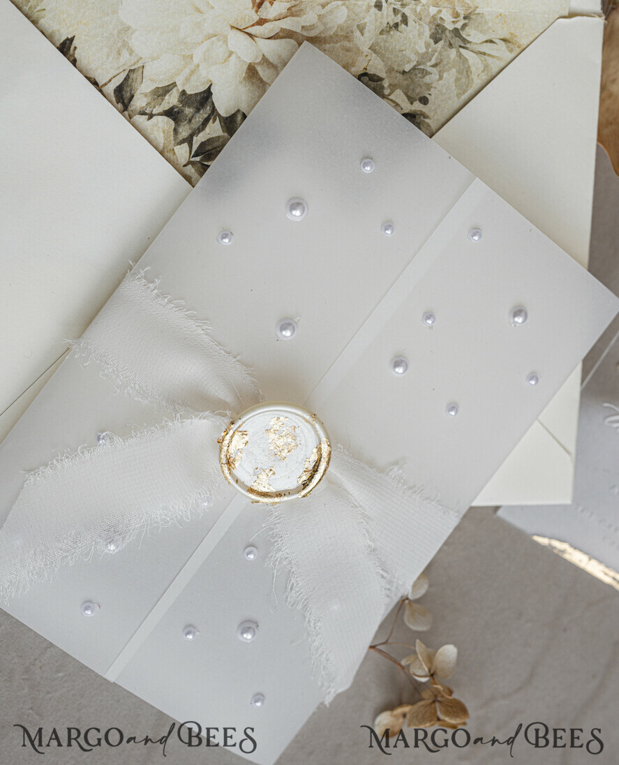 WEDDING INVITATIONS plexi acrylic mirror Ivory Beaded Wrapping Wedding Invitations, Elegant Clear Acrylic Wedding Cards, Plexi Transparent Wedding Invites, Wedding Invitation Suite with Pearls