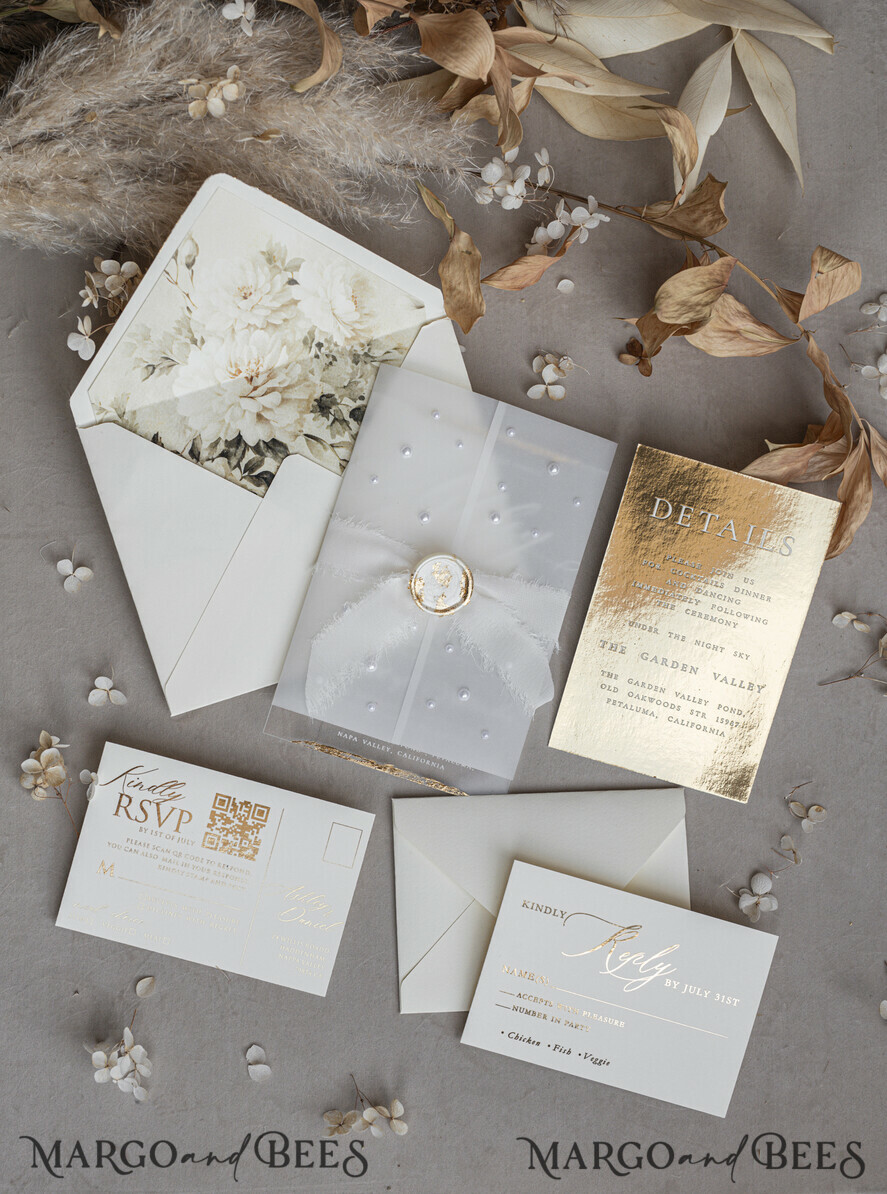 WEDDING INVITATIONS plexi acrylic mirror Ivory Beaded Wrapping Wedding Invitations, Elegant Clear Acrylic Wedding Cards, Plexi Transparent Wedding Invites, Wedding Invitation Suite with Pearls