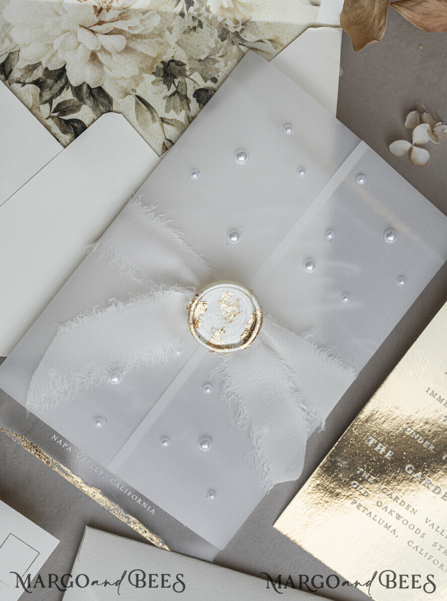 WEDDING INVITATIONS plexi acrylic mirror Ivory Beaded Wrapping Wedding Invitations, Elegant Clear Acrylic Wedding Cards, Plexi Transparent Wedding Invites, Wedding Invitation Suite with Pearls