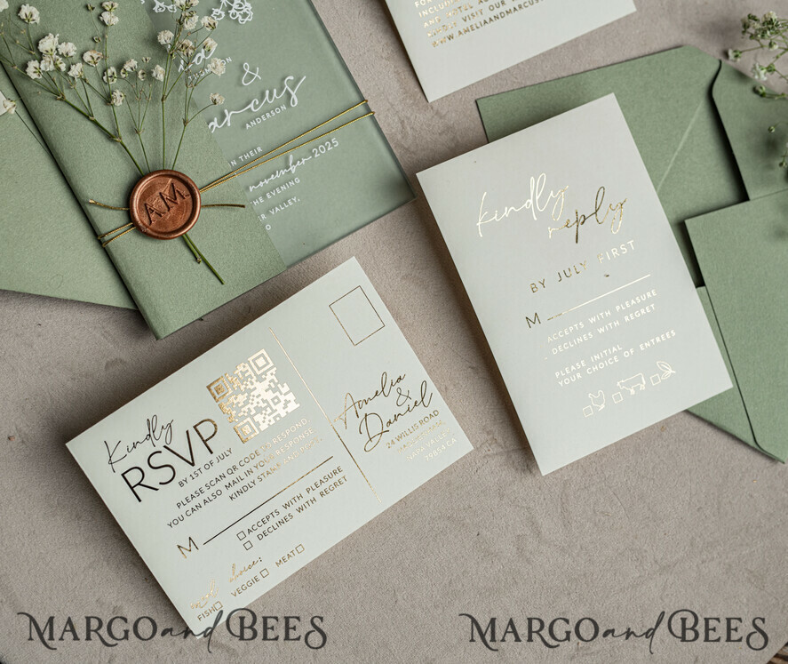 WEDDING INVITATIONS plexi acrylic mirror Sage Green Frozen Transparent Baby Breath Wedding Invitations, Elegant Garden Gypsophila Wedding Cards, Greenery Acrylic  Wedding Invites, Frosted Plexi Wedding Invitation Suite