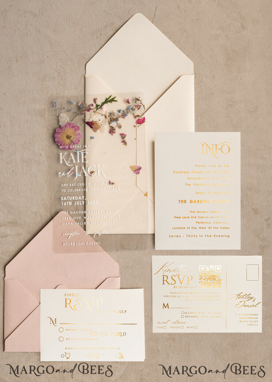 WEDDING INVITATIONS plexi acrylic mirror Blush Pink Clear real flowers Wedding Invitations, Elegant Garden  pampass gras Wedding Cards, Velvet  transparent  Wedding Invites,  Wedding Invitation Suite