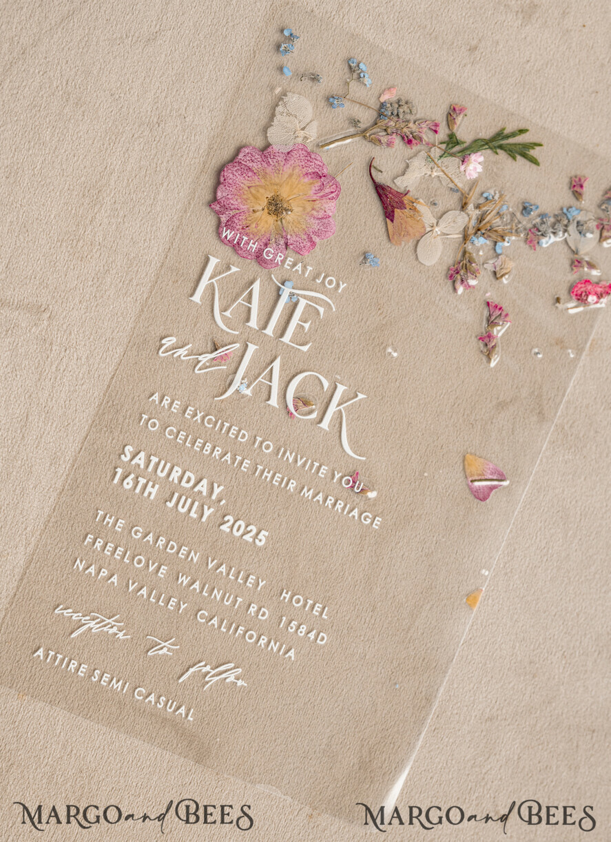 WEDDING INVITATIONS plexi acrylic mirror Blush Pink Clear real flowers Wedding Invitations, Elegant Garden  pampass gras Wedding Cards, Velvet  transparent  Wedding Invites,  Wedding Invitation Suite