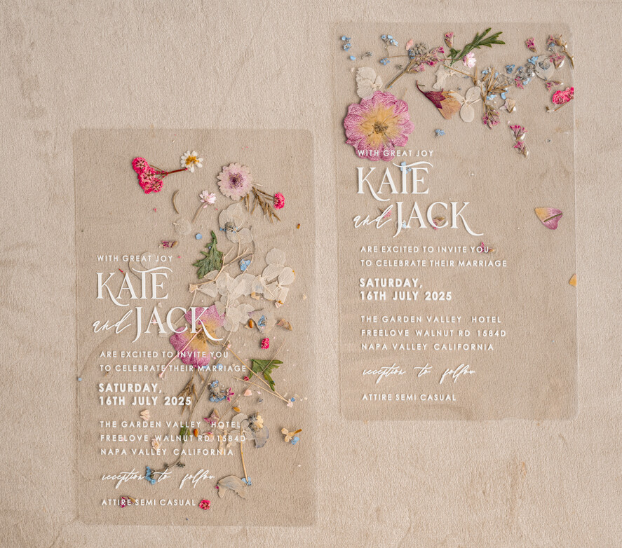 WEDDING INVITATIONS plexi acrylic mirror Blush Pink Clear real flowers Wedding Invitations, Elegant Garden  pampass gras Wedding Cards, Velvet  transparent  Wedding Invites,  Wedding Invitation Suite