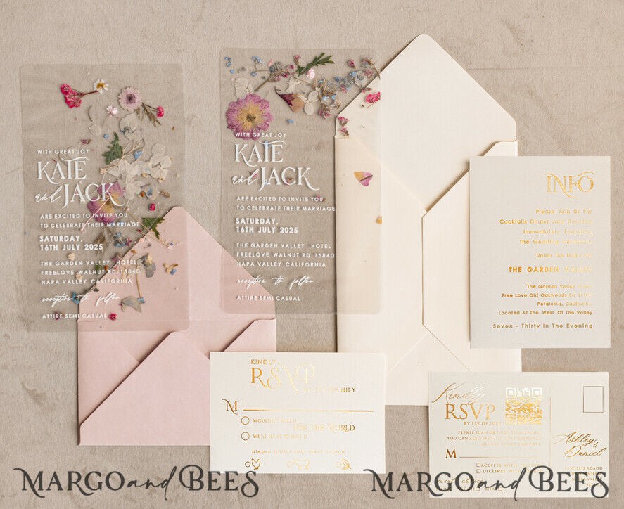 WEDDING INVITATIONS plexi acrylic mirror Blush Pink Clear real flowers Wedding Invitations, Elegant Garden  pampass gras Wedding Cards, Velvet  transparent  Wedding Invites,  Wedding Invitation Suite