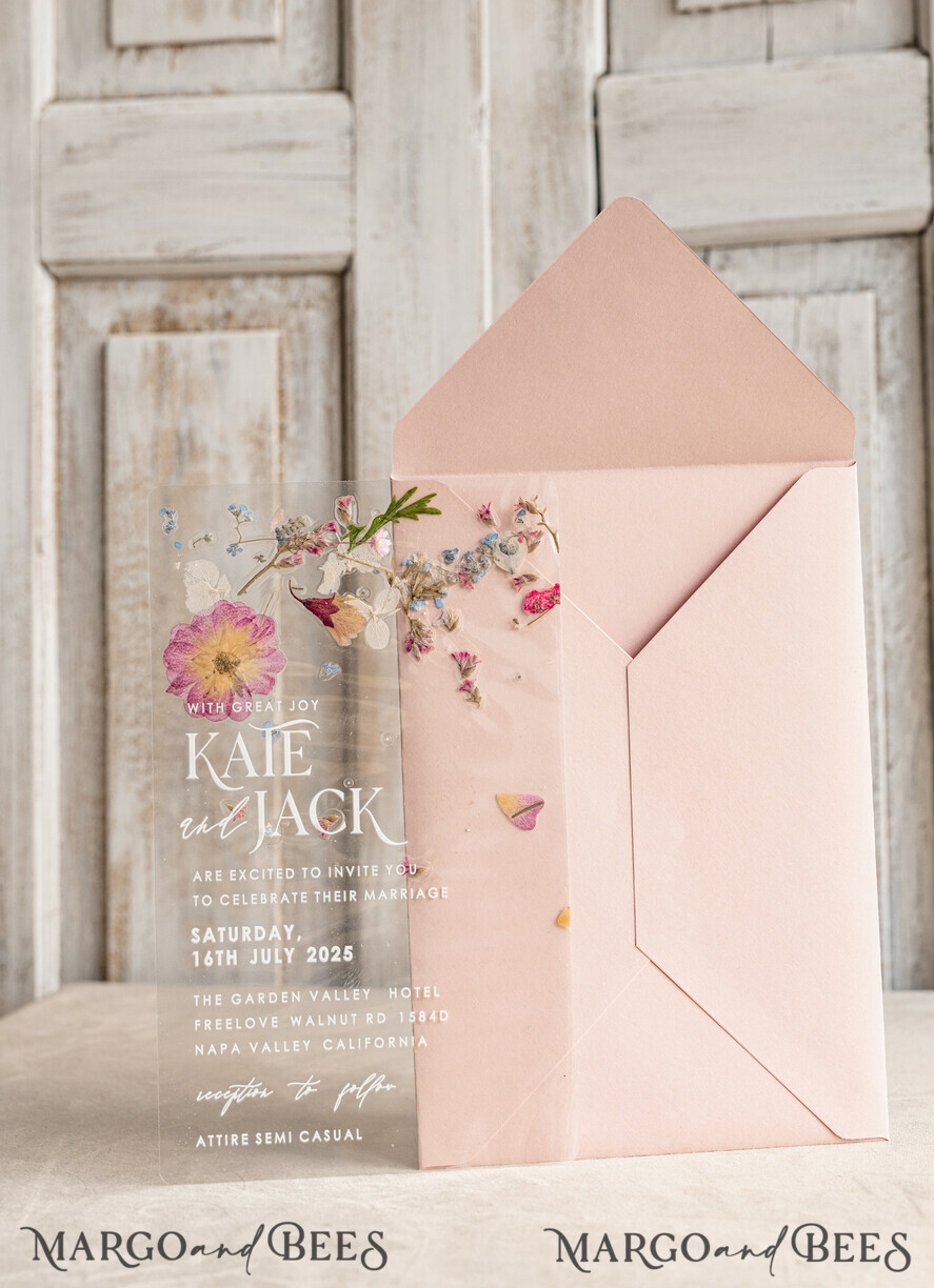 WEDDING INVITATIONS plexi acrylic mirror Blush Pink Clear real flowers Wedding Invitations, Elegant Garden  pampass gras Wedding Cards, Velvet  transparent  Wedding Invites,  Wedding Invitation Suite
