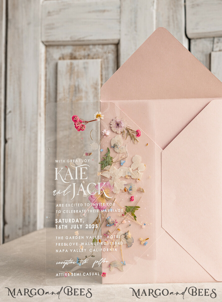 WEDDING INVITATIONS plexi acrylic mirror Blush Pink Clear real flowers Wedding Invitations, Elegant Garden  pampass gras Wedding Cards, Velvet  transparent  Wedding Invites,  Wedding Invitation Suite