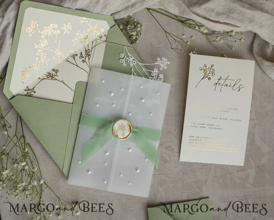 WEDDING INVITATIONS plexi acrylic mirror Sage Green Frozen Transparent Baby Breath Wedding Invitations, Elegant Garden Gypsophila Wedding Cards, Greenery Acrylic  Wedding Invites, Clear Plexi Wedding Invitation Suite