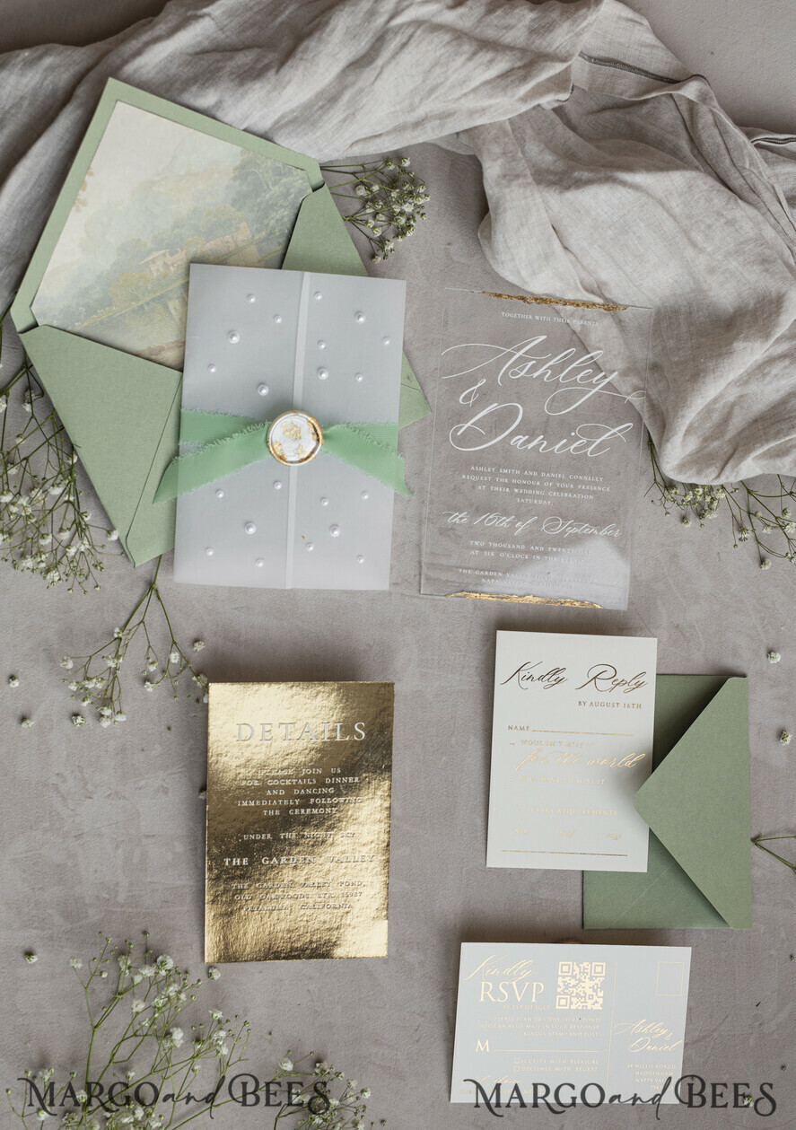 WEDDING INVITATIONS plexi acrylic mirror Ivory Beaded Wrapping Wedding Invitations, Elegant Clear Acrylic Wedding Cards, Plexi Transparent Wedding Invites, Wedding Invitation Suite with Pearls