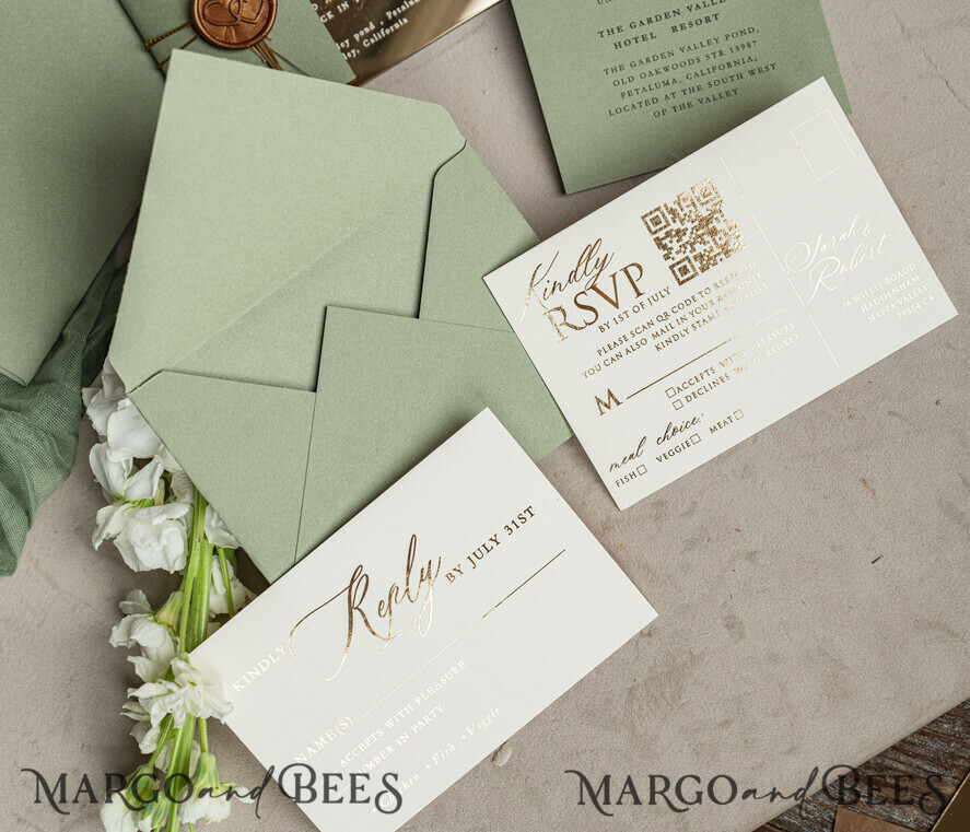 WEDDING INVITATIONS plexi acrylic mirror Sage Green Mirror gold Wedding Invitations, Elegant Garden Wedding Cards, Greenery Acrylic  Wedding Invites, Mirror Gold Plexi Wedding Invitation Suite
