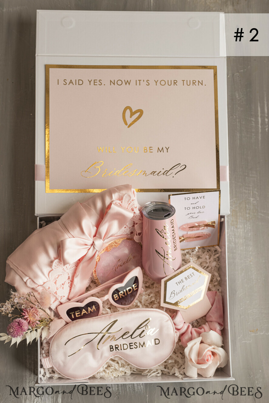 Brautjungfer/Trauzeuge Box Brautjungfern Vorschlagsbox Personalisierte Brautjungfer Vorschlagsbox mit Robe, vollständige Trauzeuginnenbox, Blush-Willst du meine Brautjungfer sein? Boxset