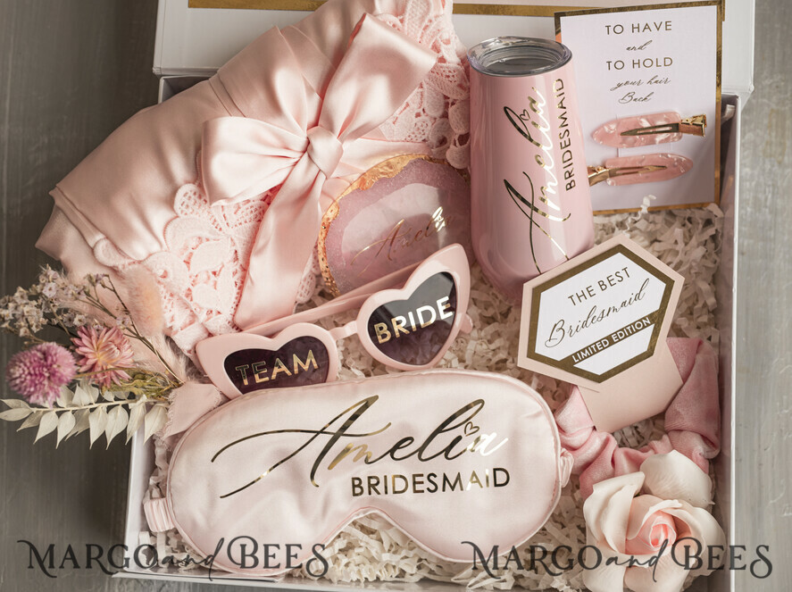 Brautjungfer/Trauzeuge Box Brautjungfern Vorschlagsbox Personalisierte Brautjungfer Vorschlagsbox mit Robe, vollständige Trauzeuginnenbox, Blush-Willst du meine Brautjungfer sein? Boxset