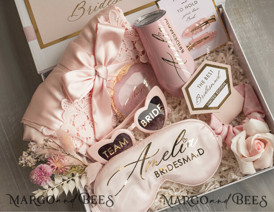 Brautjungfer/Trauzeuge Box Brautjungfern Vorschlagsbox Personalisierte Brautjungfer Vorschlagsbox mit Robe, vollständige Trauzeuginnenbox, Blush-Willst du meine Brautjungfer sein? Boxset