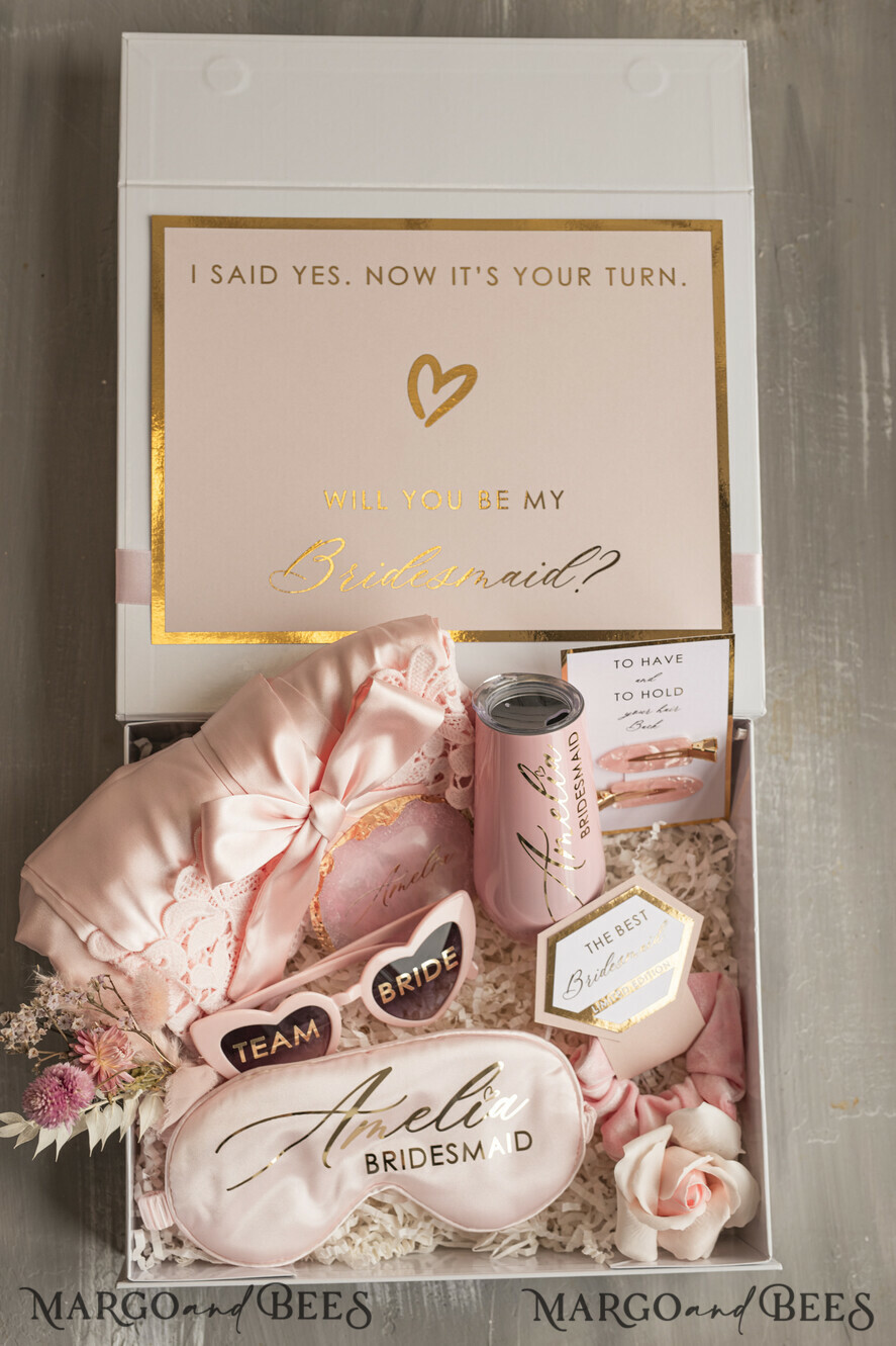 Brautjungfer/Trauzeuge Box Brautjungfern Vorschlagsbox Personalisierte Brautjungfer Vorschlagsbox mit Robe, vollständige Trauzeuginnenbox, Blush-Willst du meine Brautjungfer sein? Boxset