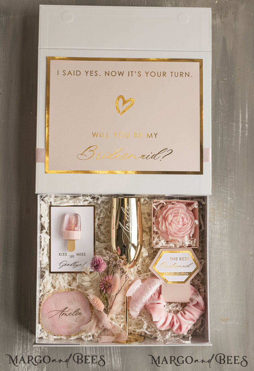 Brautjungfer/Trauzeuge Box Brautjungfern Vorschlagsbox Personalisierte Brautjungfern-Antrag-Box mit Robe, vollständige Trauzeugin-Box, Blush Will You Be My Bridesmaid-Set
