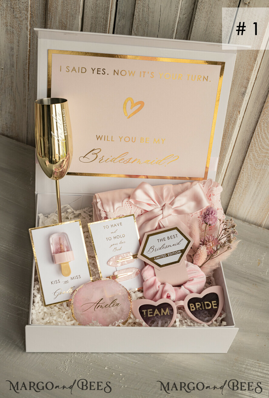 Brautjungfer/Trauzeuge Box Brautjungfern Vorschlagsbox Personalisierte Brautjungfer Vorschlagsbox mit Robe, komplette Trauzeugin-Box, Blush Wirst du meine Brautjungfer Box-Set