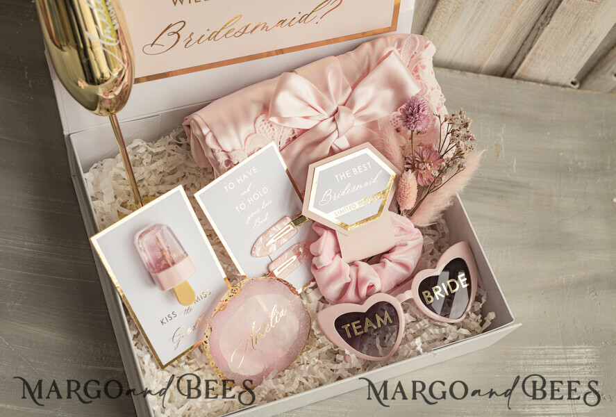 Brautjungfer/Trauzeuge Box Brautjungfern Vorschlagsbox Personalisierte Brautjungfer Vorschlagsbox mit Robe, komplette Trauzeugin-Box, Blush Wirst du meine Brautjungfer Box-Set
