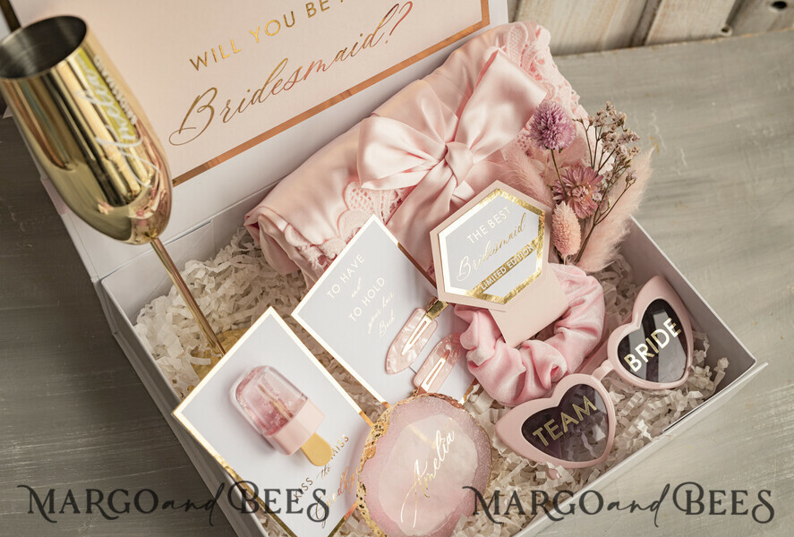 Brautjungfer/Trauzeuge Box Brautjungfern Vorschlagsbox Personalisierte Brautjungfer Vorschlagsbox mit Robe, komplette Trauzeugin-Box, Blush Wirst du meine Brautjungfer Box-Set