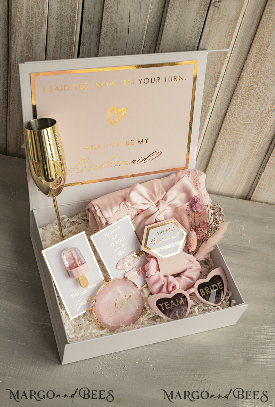 Brautjungfer/Trauzeuge Box Brautjungfern Vorschlagsbox Personalisierte Brautjungfer Vorschlagsbox mit Robe, komplette Trauzeugin-Box, Blush Wirst du meine Brautjungfer Box-Set