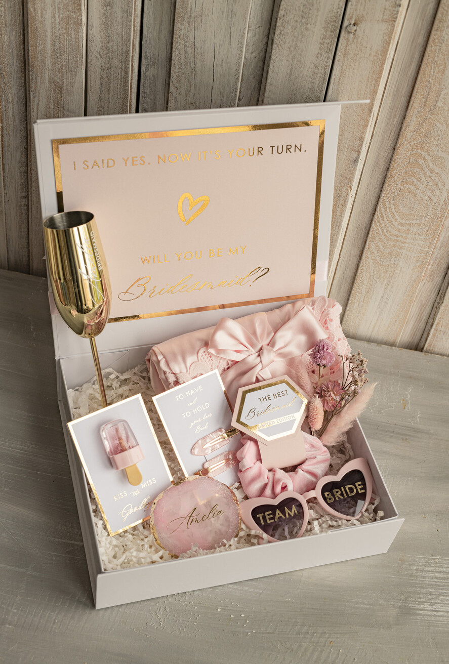 Brautjungfer/Trauzeuge Box Brautjungfern Vorschlagsbox Personalisierte Brautjungfer Vorschlagsbox mit Robe, komplette Trauzeugin-Box, Blush Wirst du meine Brautjungfer Box-Set