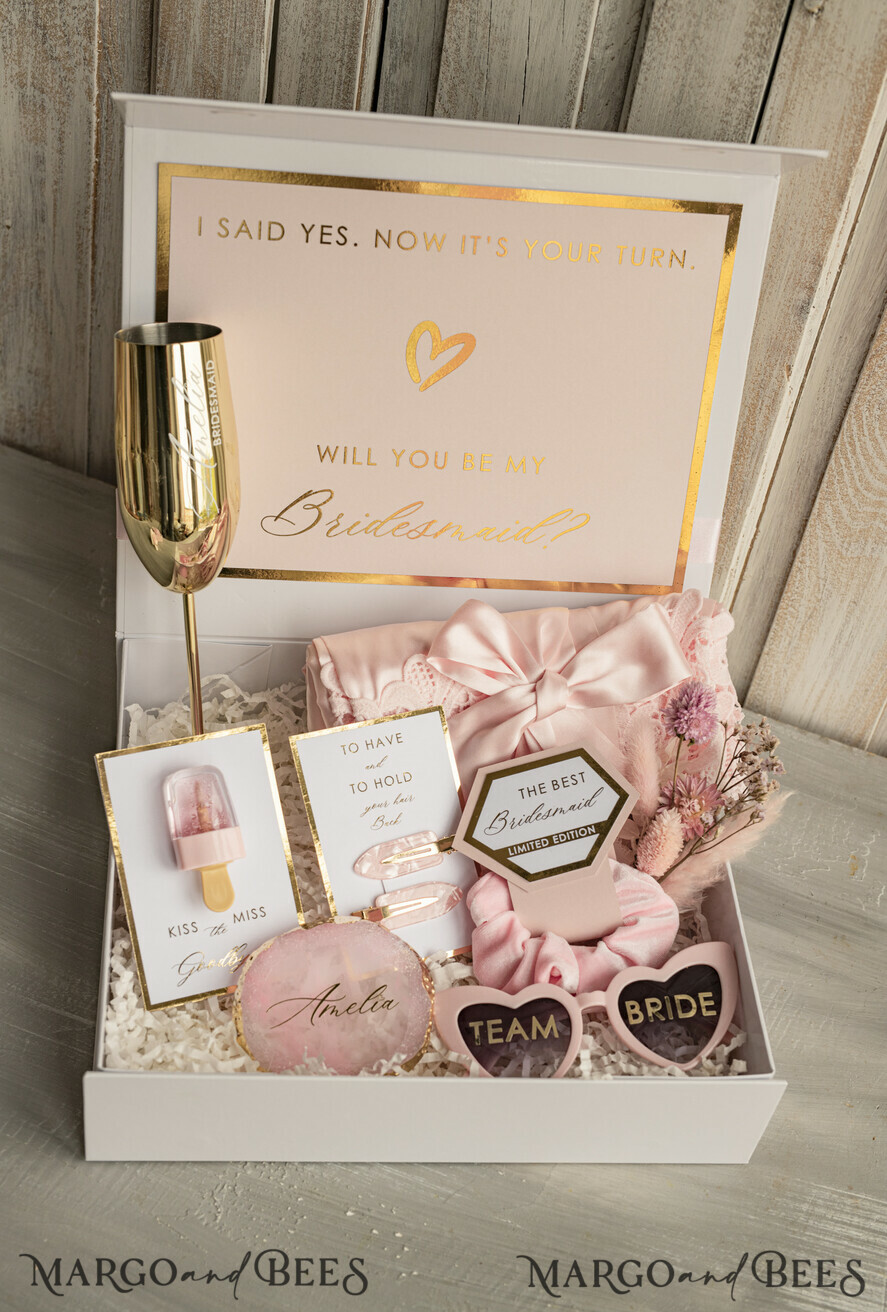 Brautjungfer/Trauzeuge Box Brautjungfern Vorschlagsbox Personalisierte Brautjungfer Vorschlagsbox mit Robe, komplette Trauzeugin-Box, Blush Wirst du meine Brautjungfer Box-Set