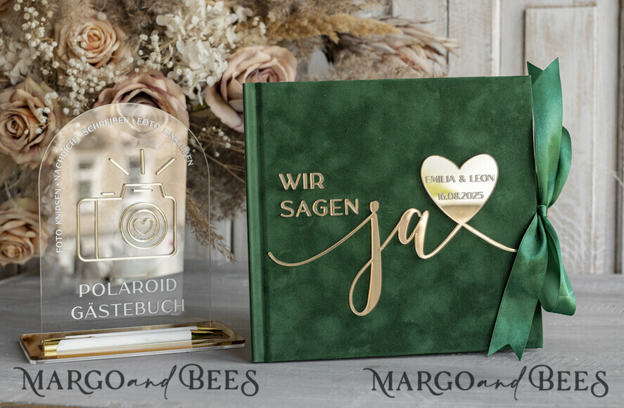 HOCHZEITS-GÄSTEBÜCHER Hochzeitsgästebuch Hochzeitsfoto-Gästebuch Polaroid Gold Acryl Hochzeitsgästebuch mit Fragen Personalisiertes Schilderset Samtweißes Sofort-Fotobuch Boho Elegant Instax Hochzeitsfoto-Gästebuch